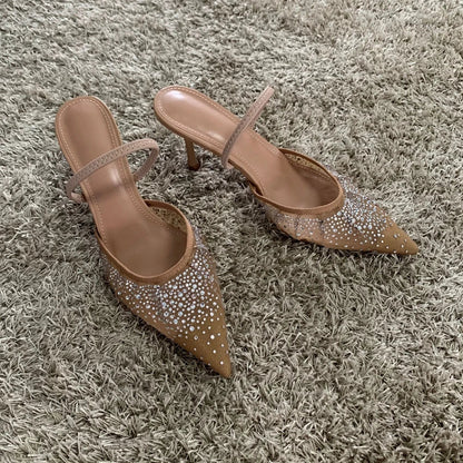 Pointed Toe Kitten Heel Slingback Pumps in Beige for Women