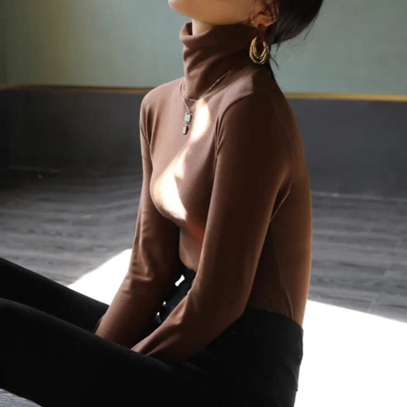Slim Fit Turtleneck Long Sleeve Top for Women