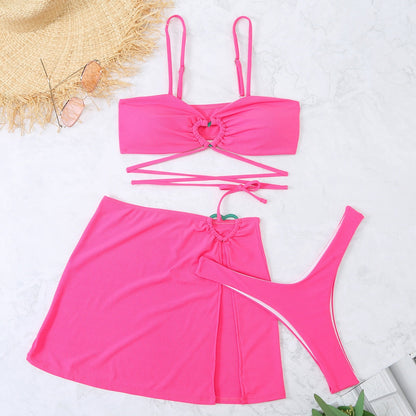 Heart Detail Bikini Set with Three Piece for Women