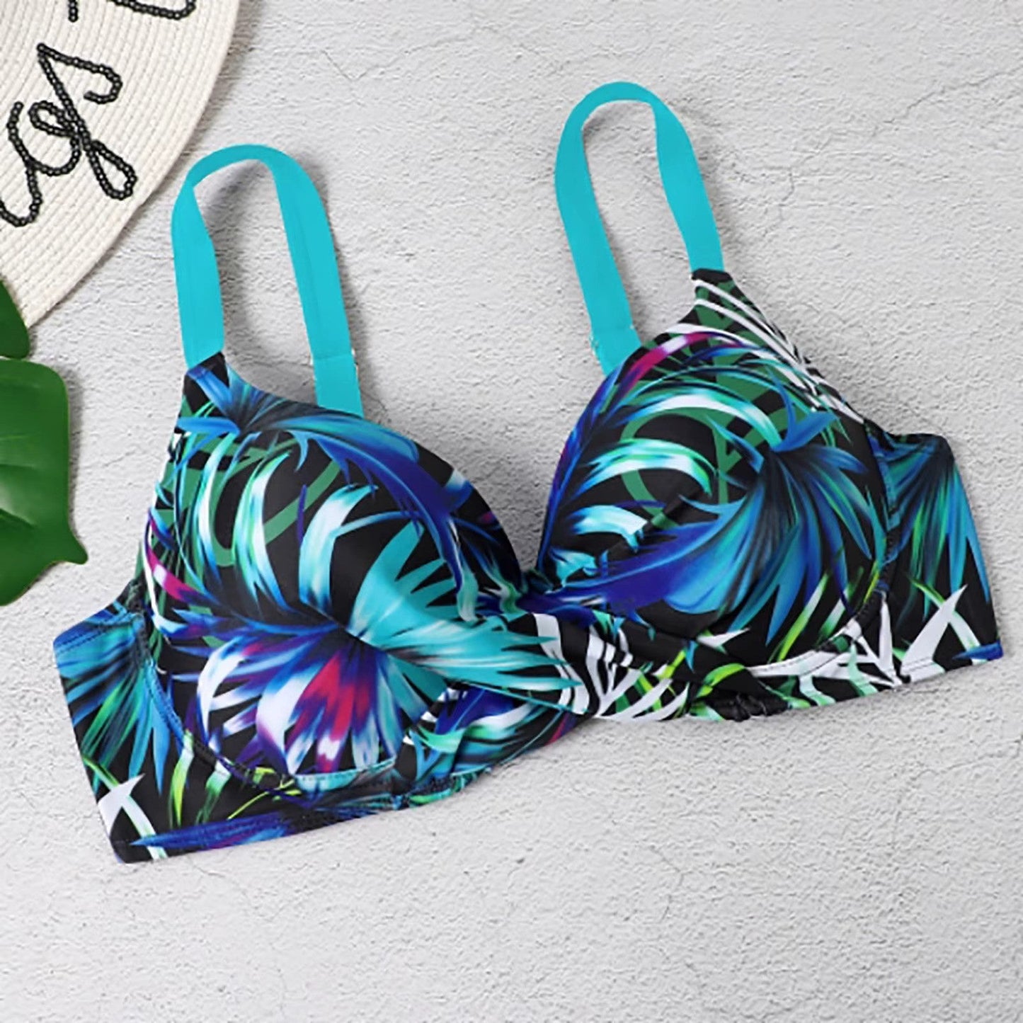High waist bikini set with leaf print and clean silhouette for women