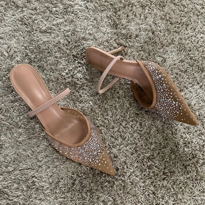 Pointed Toe Kitten Heel Slingback Pumps in Beige for Women