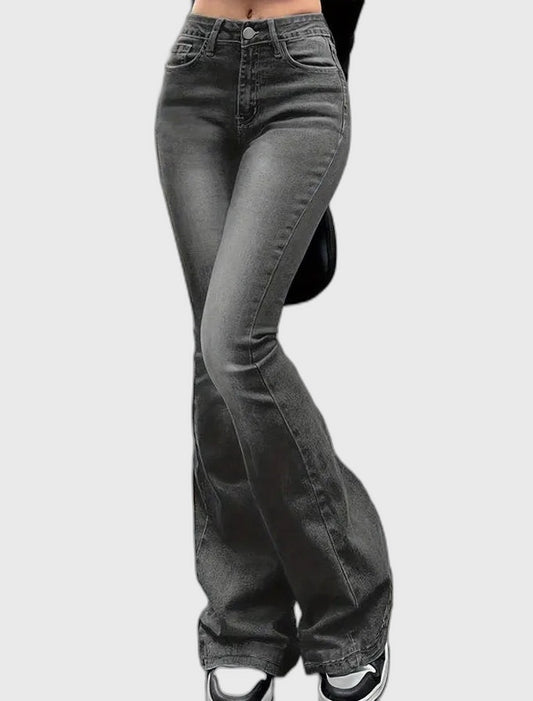 Denim High-Waist Full-Length Flare Jeans for Women