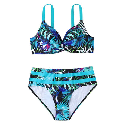 High waist bikini set with leaf print and clean silhouette for women