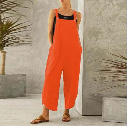 Dungaree style jumpsuit with adjustable straps and relaxed fit for women