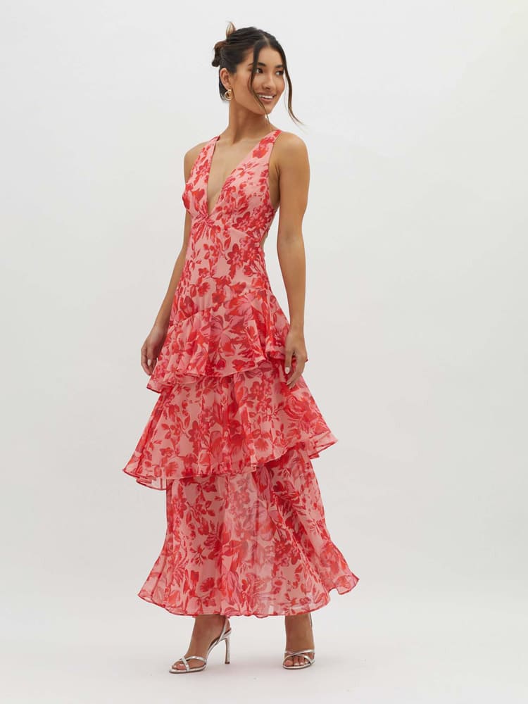 Floral Flowing Full-Length Maxi Dress with Strappy for Women
