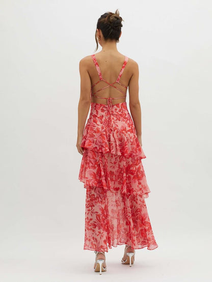 Floral Flowing Full-Length Maxi Dress with Strappy for Women