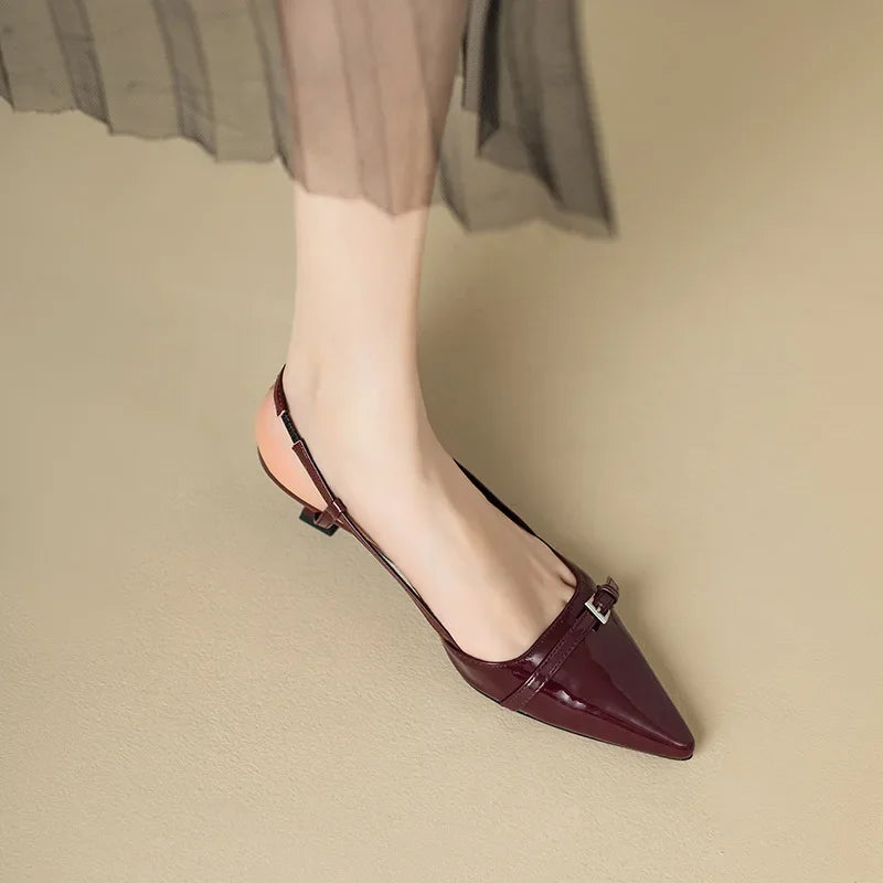 Pointed Toe Kitten Heel Sandals with Ankle Strap for Women