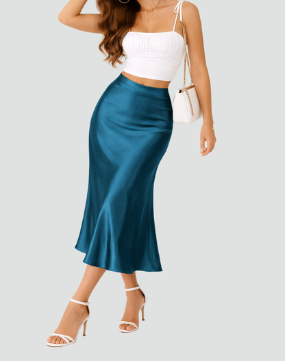 Satin midi skirt with a clean slip cut for women