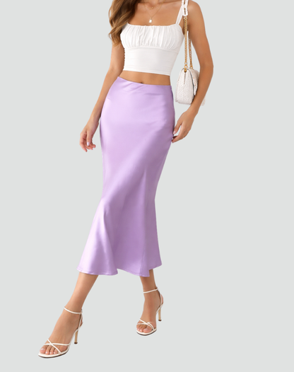 Satin midi skirt with a clean slip cut for women