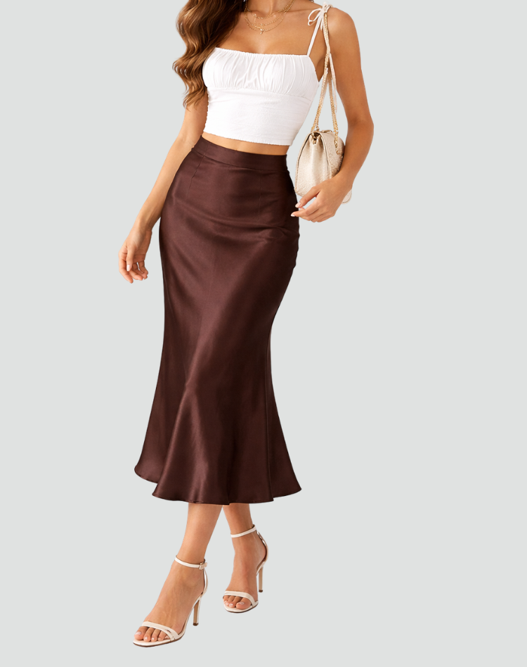 Satin midi skirt with a clean slip cut for women
