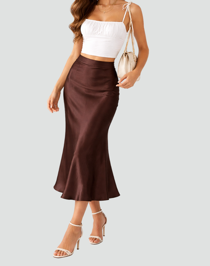 Satin midi skirt with a clean slip cut for women