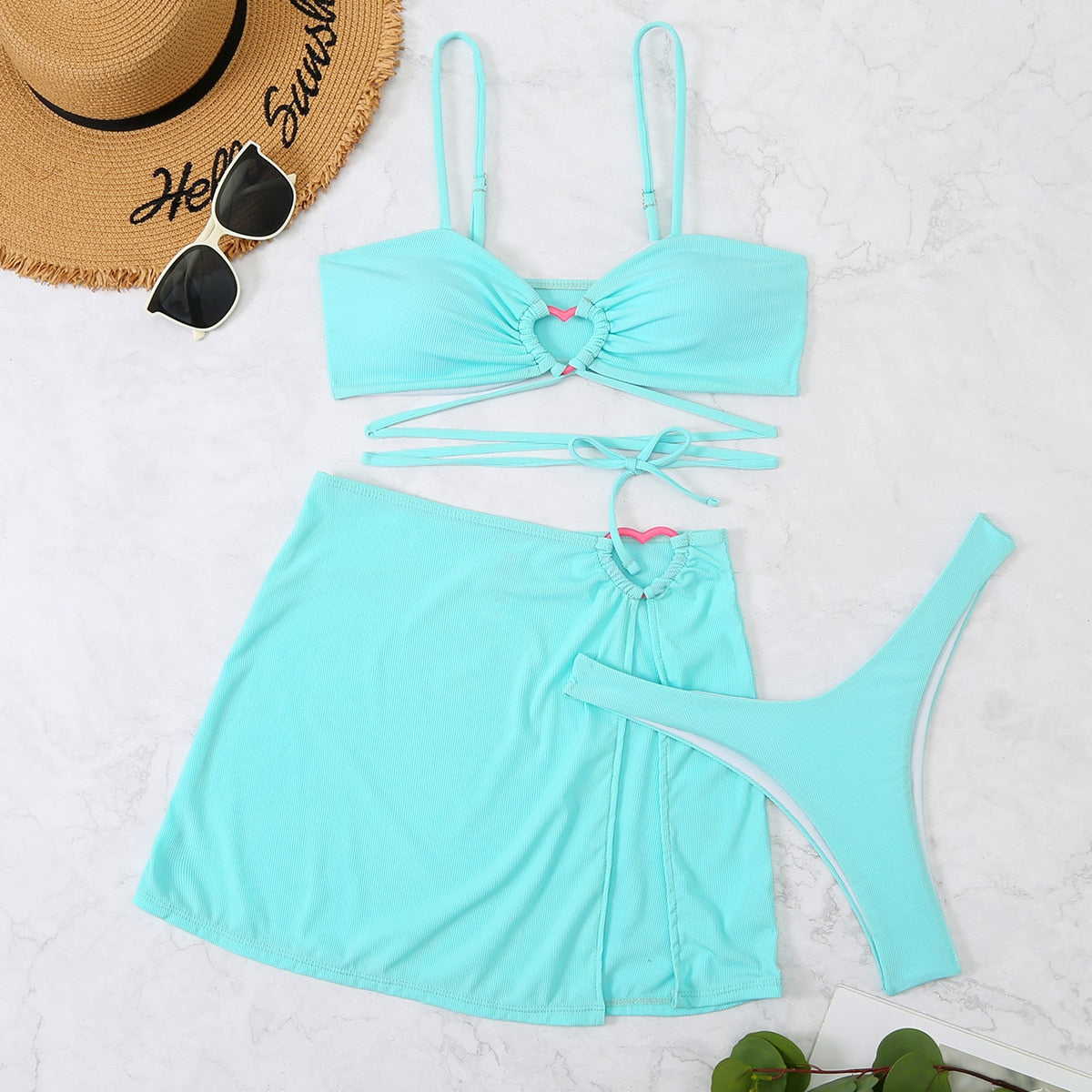 Heart Detail Bikini Set with Three Piece for Women