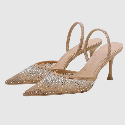 Pointed Toe Kitten Heel Slingback Pumps in Beige for Women