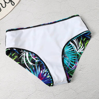 High waist bikini set with leaf print and clean silhouette for women