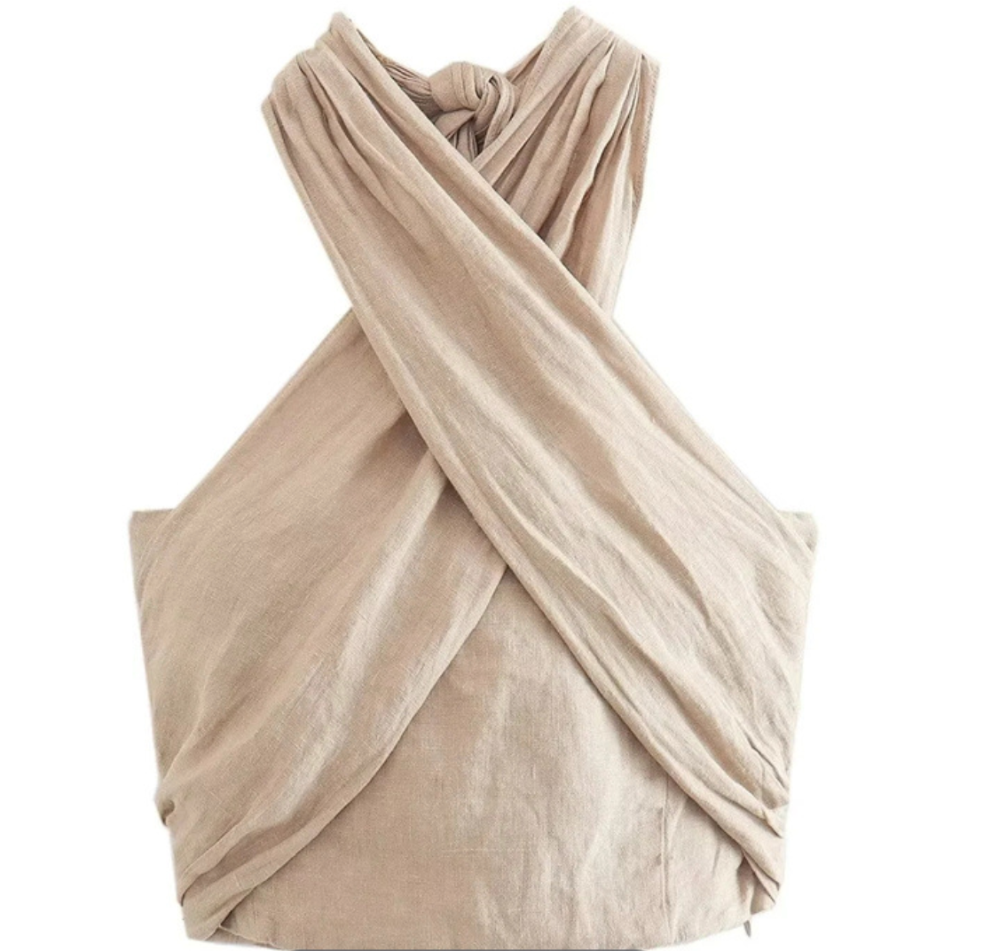 Fitted Cropped Summer Crop Top with Halter Neck for Women