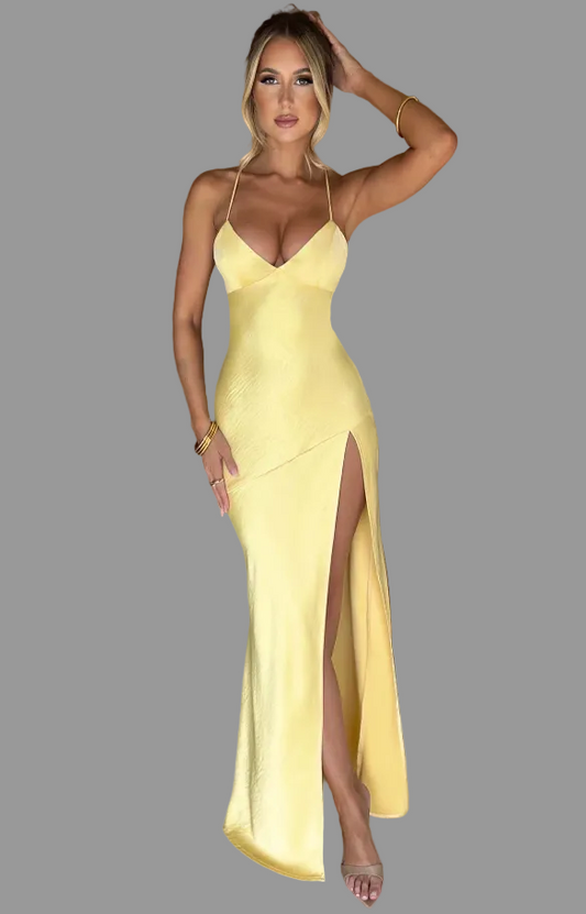 Elegant maxi dress with thigh high slit detail for women