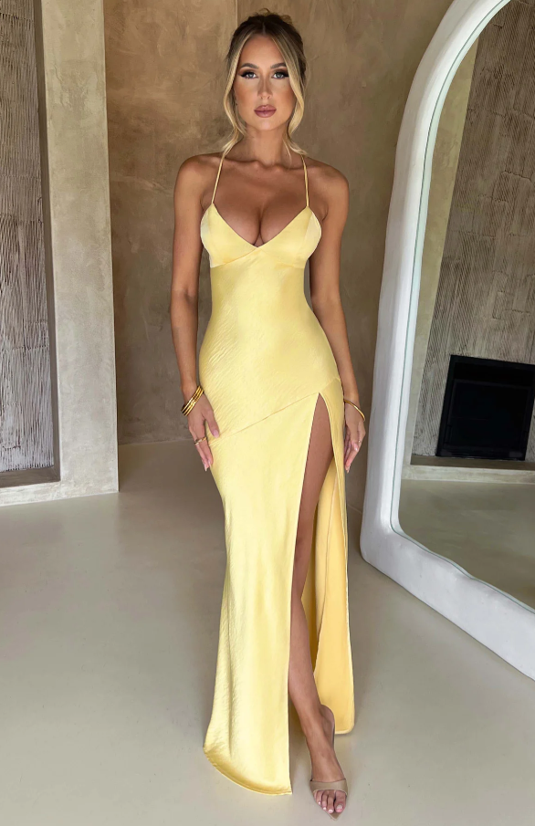 High Slit Full-Length Elegant Maxi Dress with Flowing for Women
