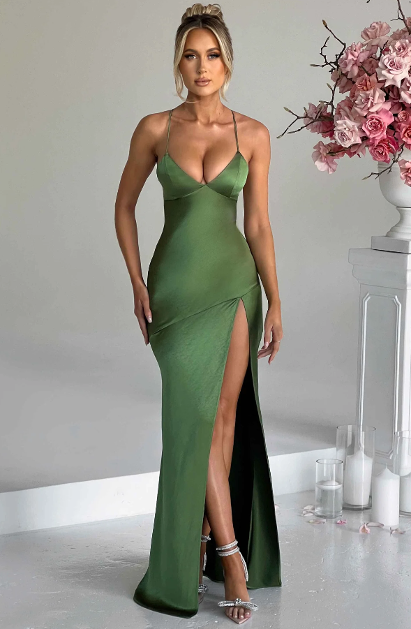 High Slit Full-Length Elegant Maxi Dress with Flowing for Women