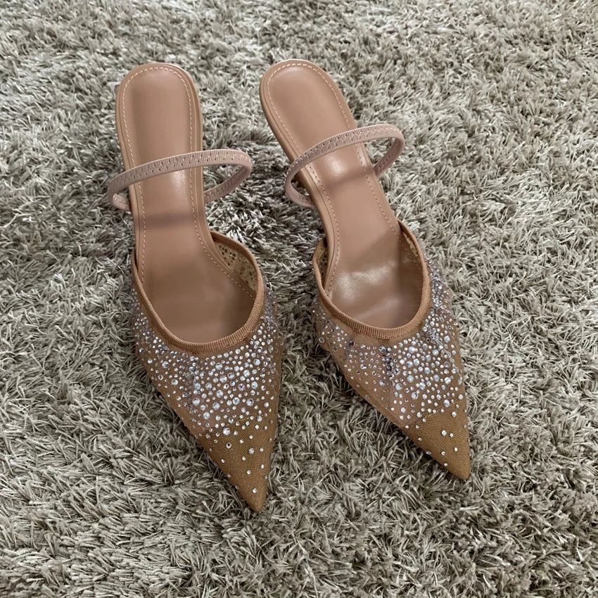 Pointed Toe Kitten Heel Slingback Pumps in Beige for Women