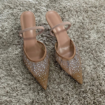 Pointed Toe Kitten Heel Slingback Pumps in Beige for Women