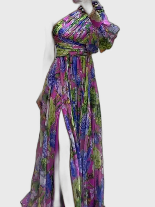 Draped Fitted Full-Length Maxi Dress with Sleeveless for Women