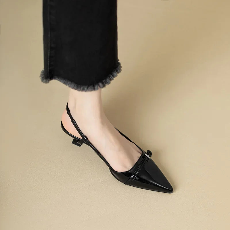 Pointed Toe Kitten Heel Sandals with Ankle Strap for Women