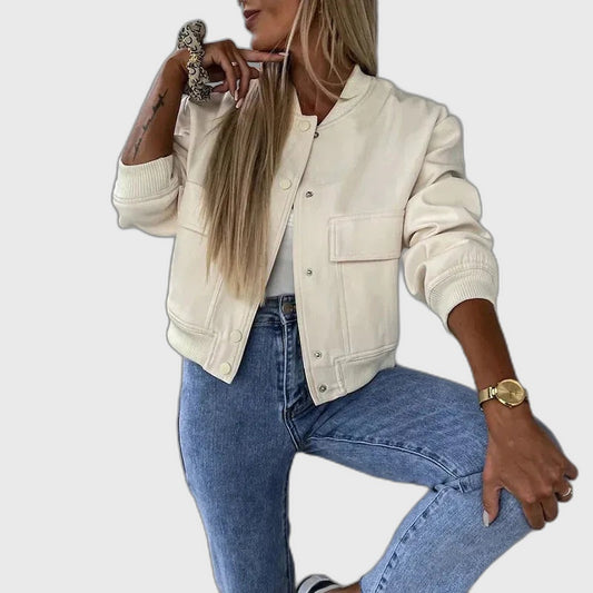 Ribbed Casual Long Sleeve Bomber Jacket for Women