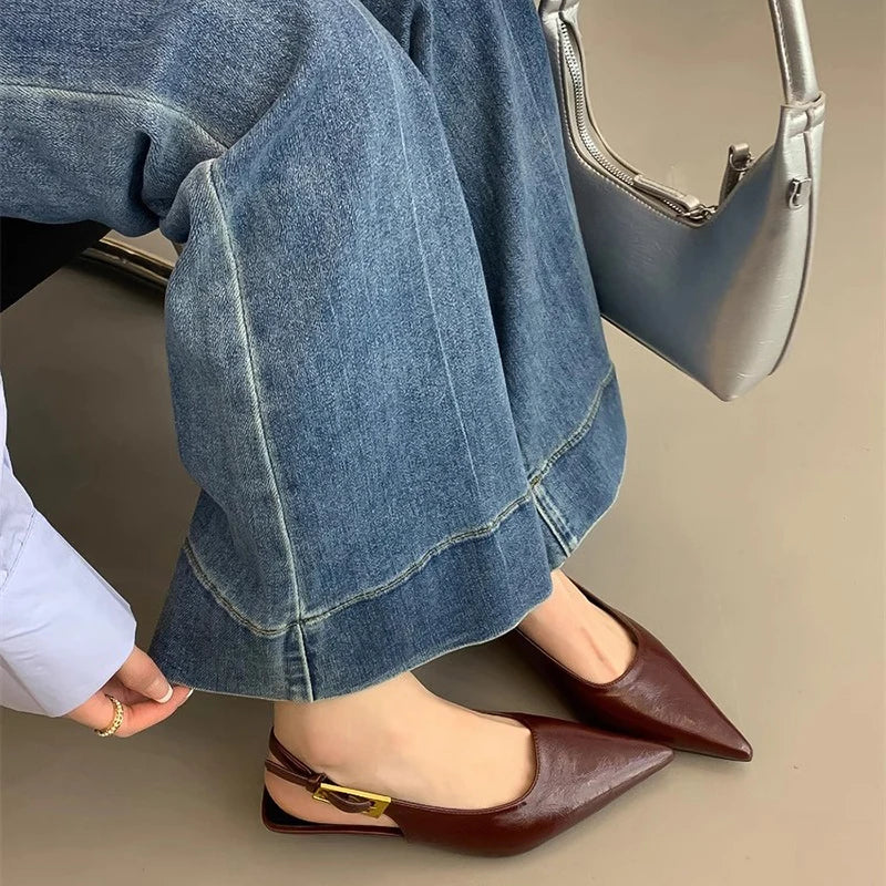 Kitten Heel Mules Pointed Toe Slip-On Shoes for Women