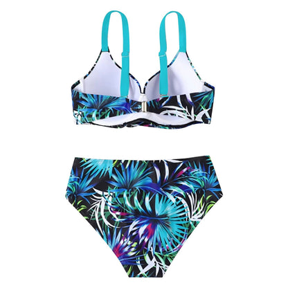 High waist bikini set with leaf print and clean silhouette for women
