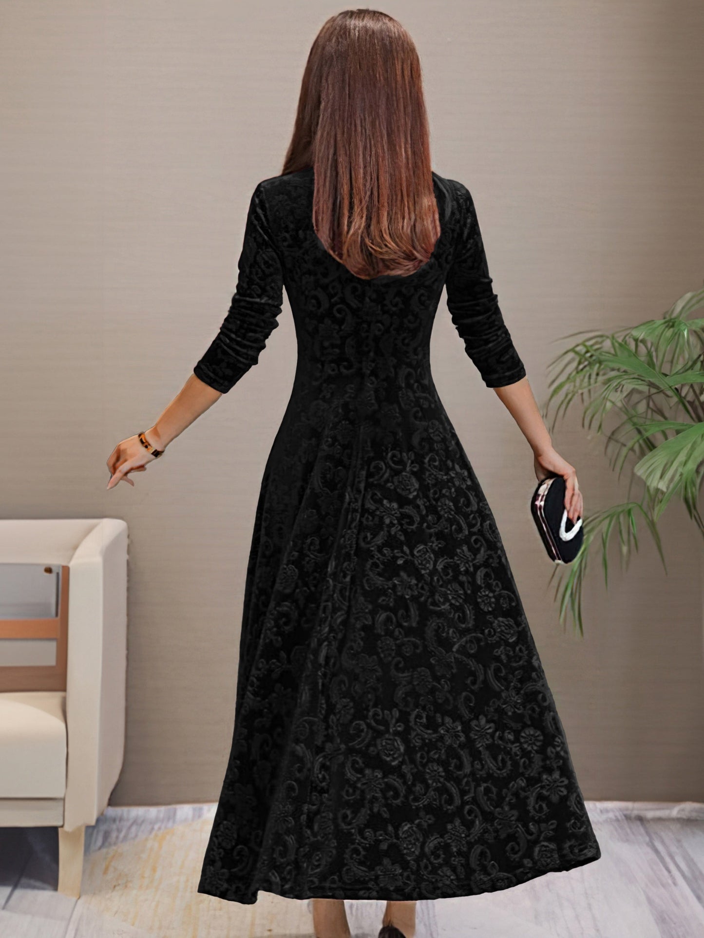 A-Line Fitted Flared Midi Dress with V-Neck for Women