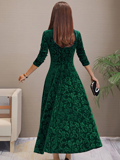 A-Line Fitted Flared Midi Dress with V-Neck for Women