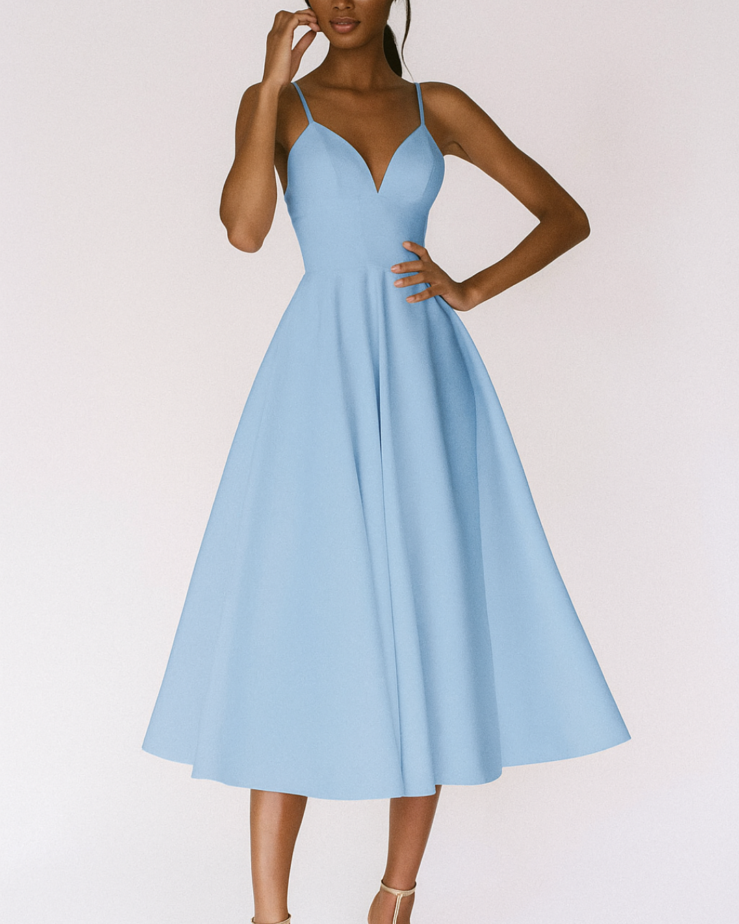 Fitted Flared Strappy Midi Dress for Women