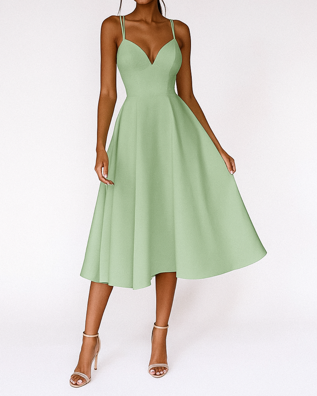 Fitted Flared Strappy Midi Dress for Women