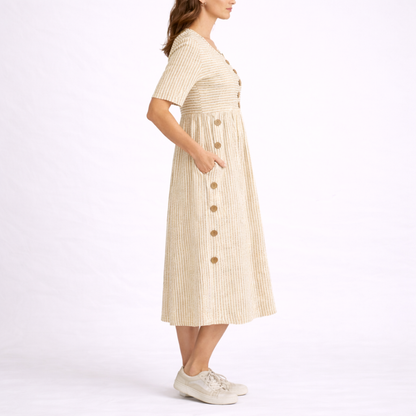 Striped Midi Dress with Round Neck for women