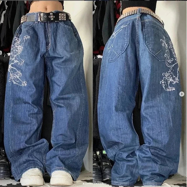 Wide Leg Cargo Jeans with Utility Pockets for Women