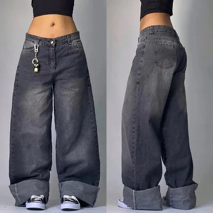 Wide Leg Cargo Jeans with Utility Pockets for Women