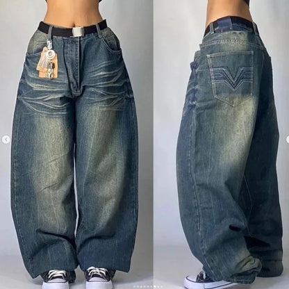 Wide Leg Cargo Jeans with Utility Pockets for Women