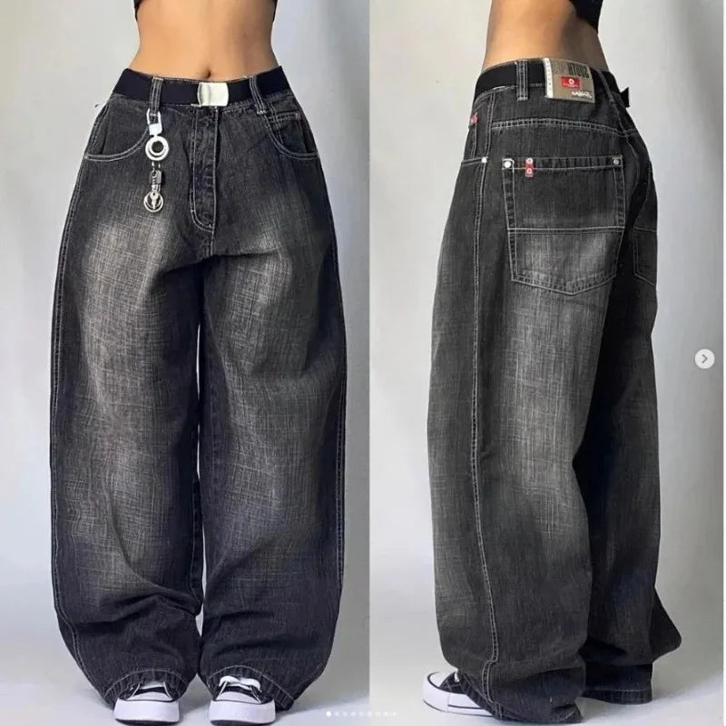 Wide Leg Cargo Jeans with Utility Pockets for Women