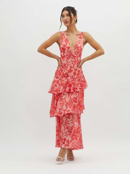 Floral Flowing Full-Length Maxi Dress with Strappy for Women