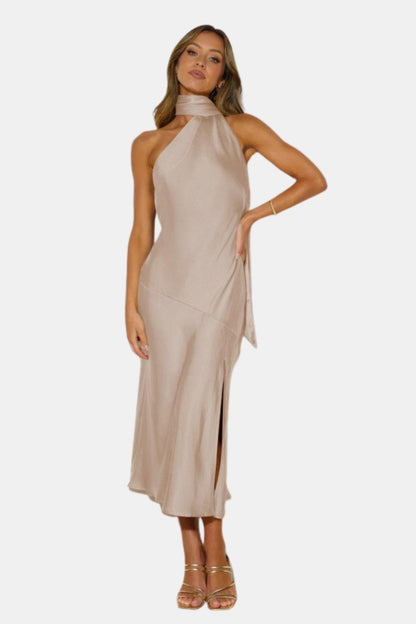 Satin Midi Dress with Gathered for Women