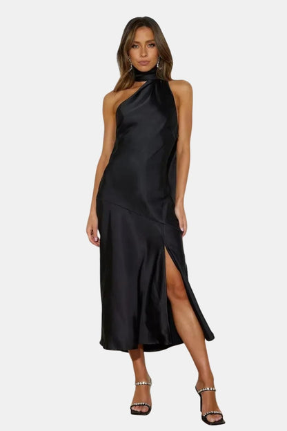 Satin Midi Dress with Gathered for Women