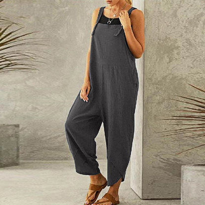 Dungaree style jumpsuit with adjustable straps and relaxed fit for women