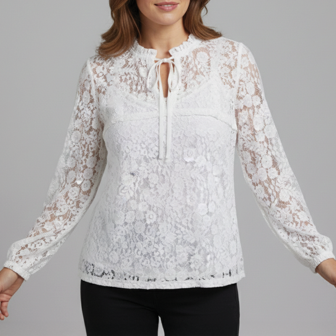 Lace Long Sleeve Blouse with Sheer for Women