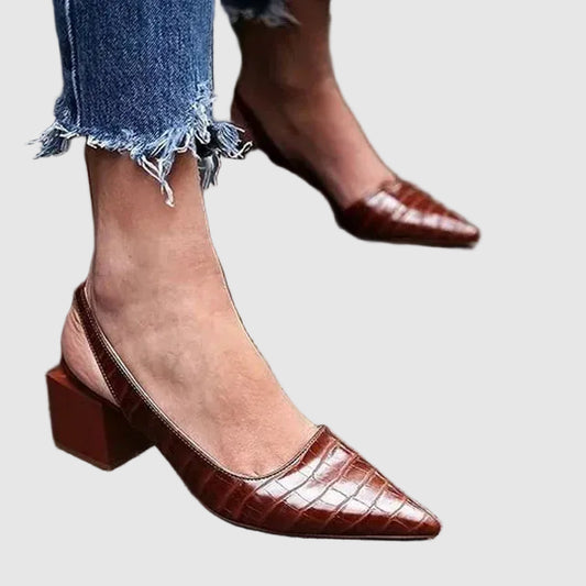 Block Heel Pointed Toe Slingback Court Shoes for Women