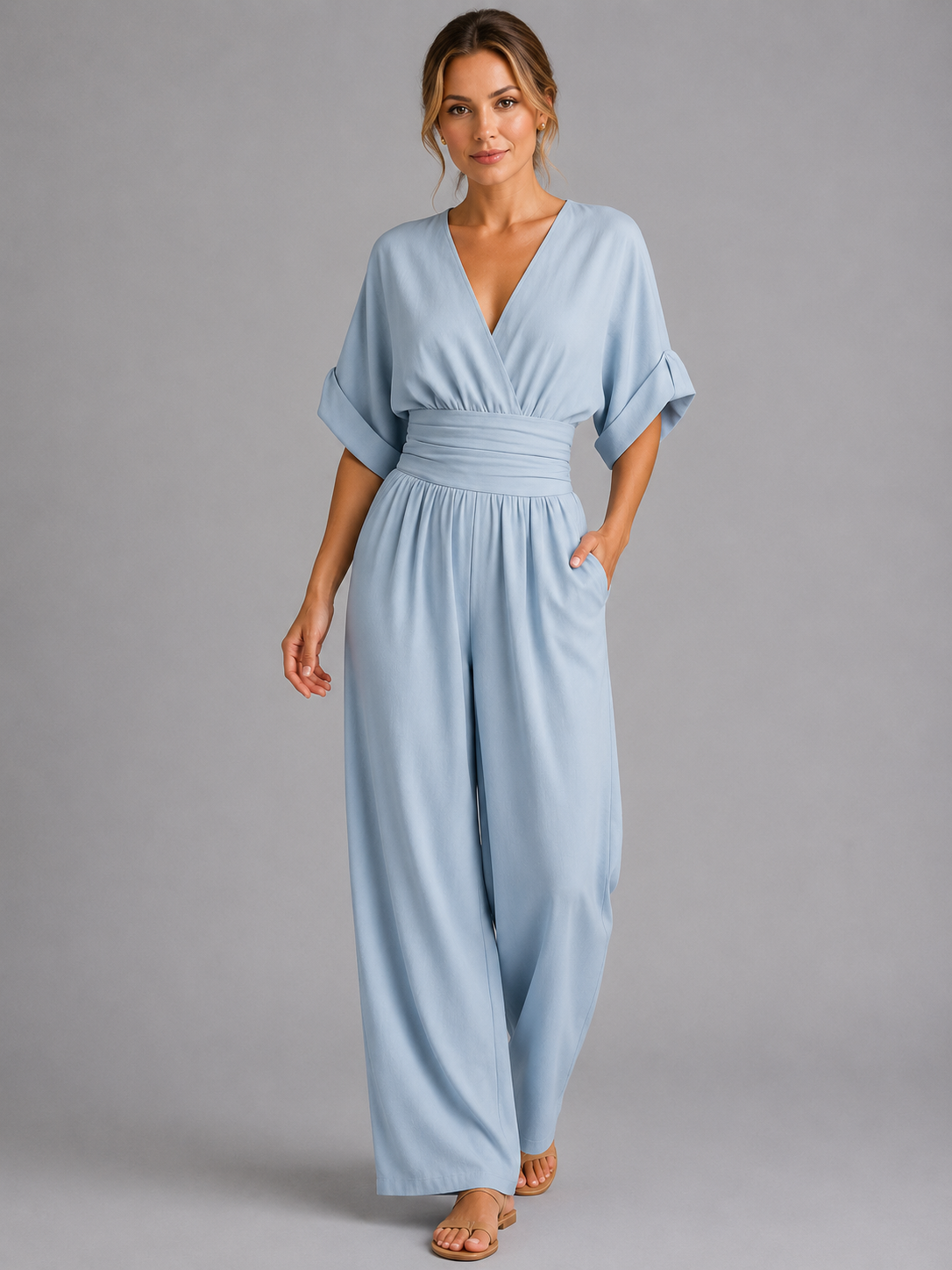 Wide Leg Jumpsuit with Cinched Waist for Women
