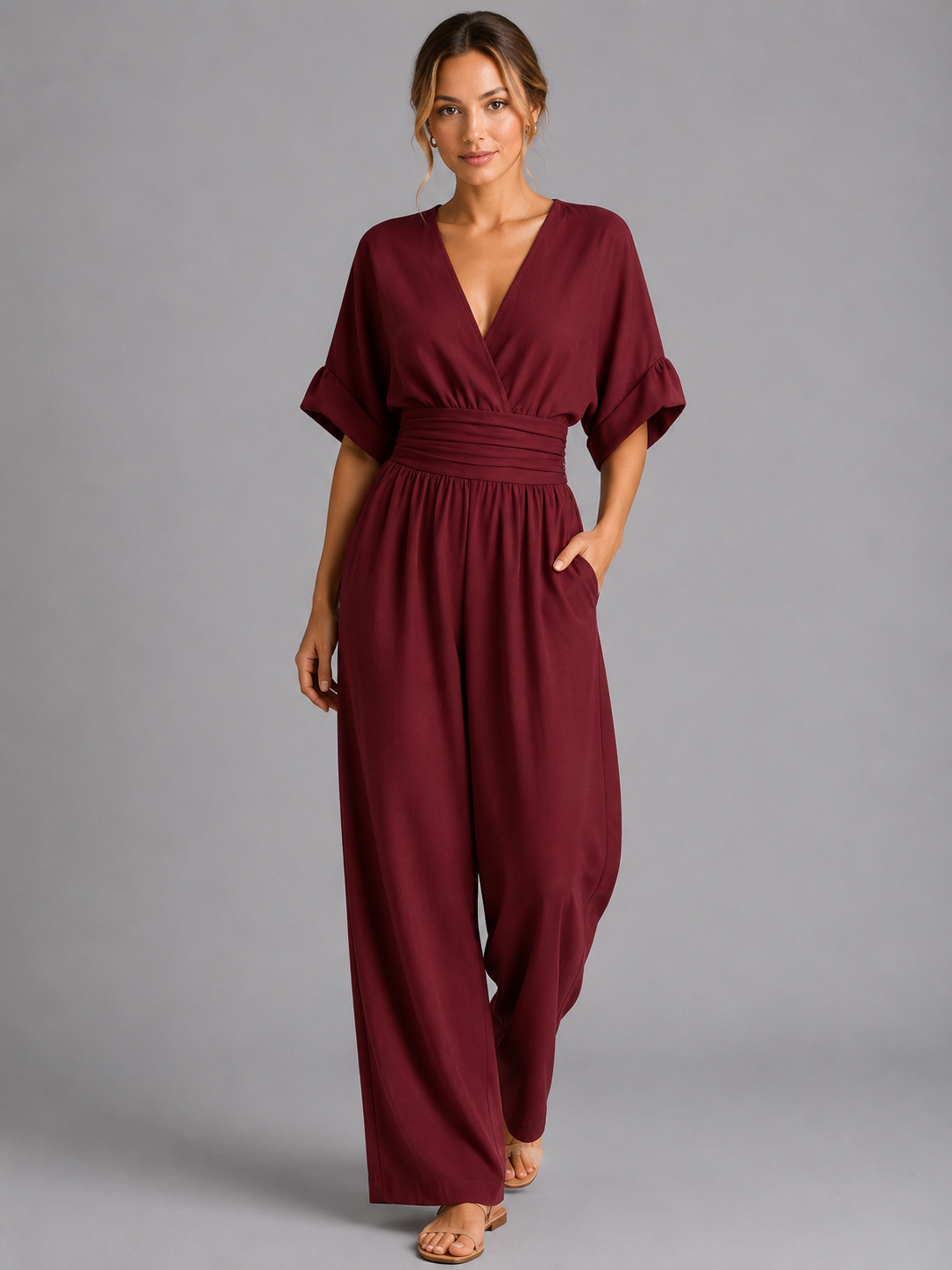 Wide Leg Jumpsuit with Cinched Waist for Women