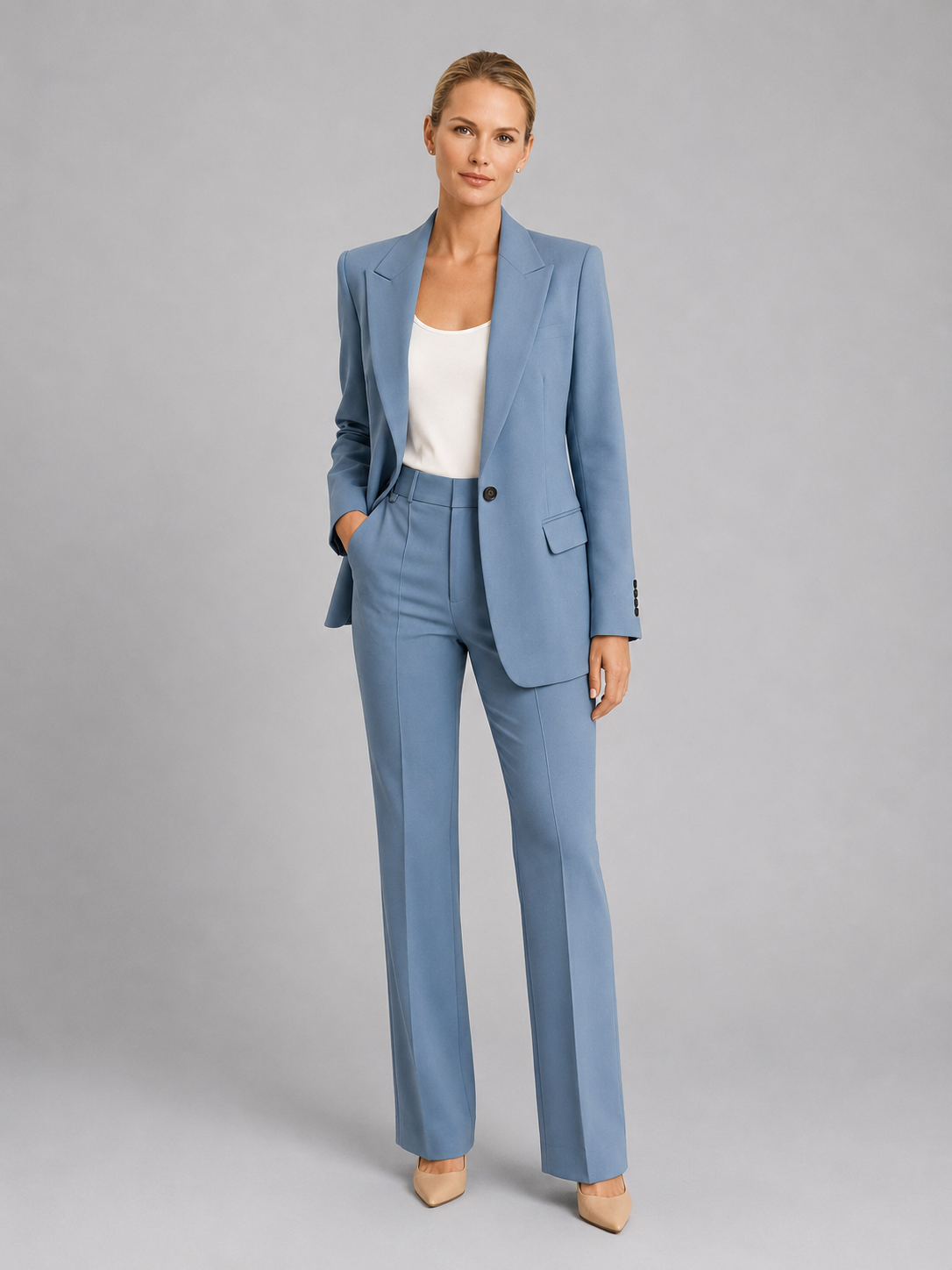 Women's Tailored Co-ord Trouser Suit Set with Structured Waist