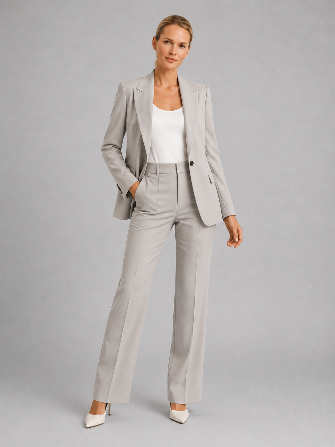 Women's Tailored Co-ord Trouser Suit Set with Structured Waist