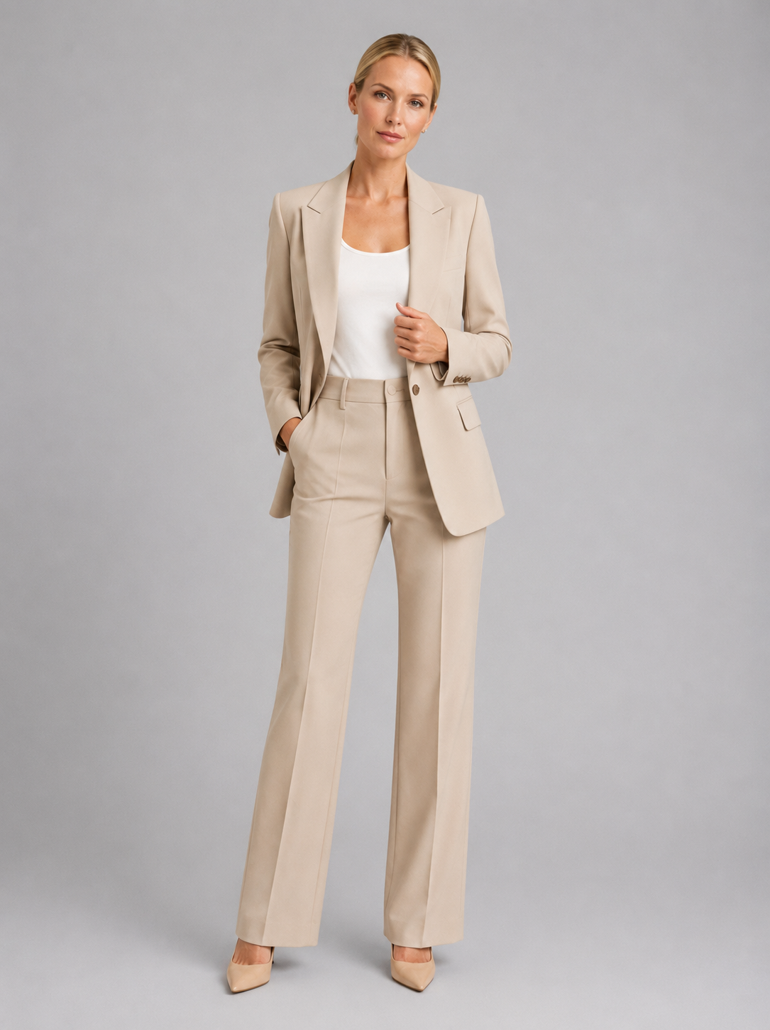 Women's Tailored Co-ord Trouser Suit Set with Structured Waist
