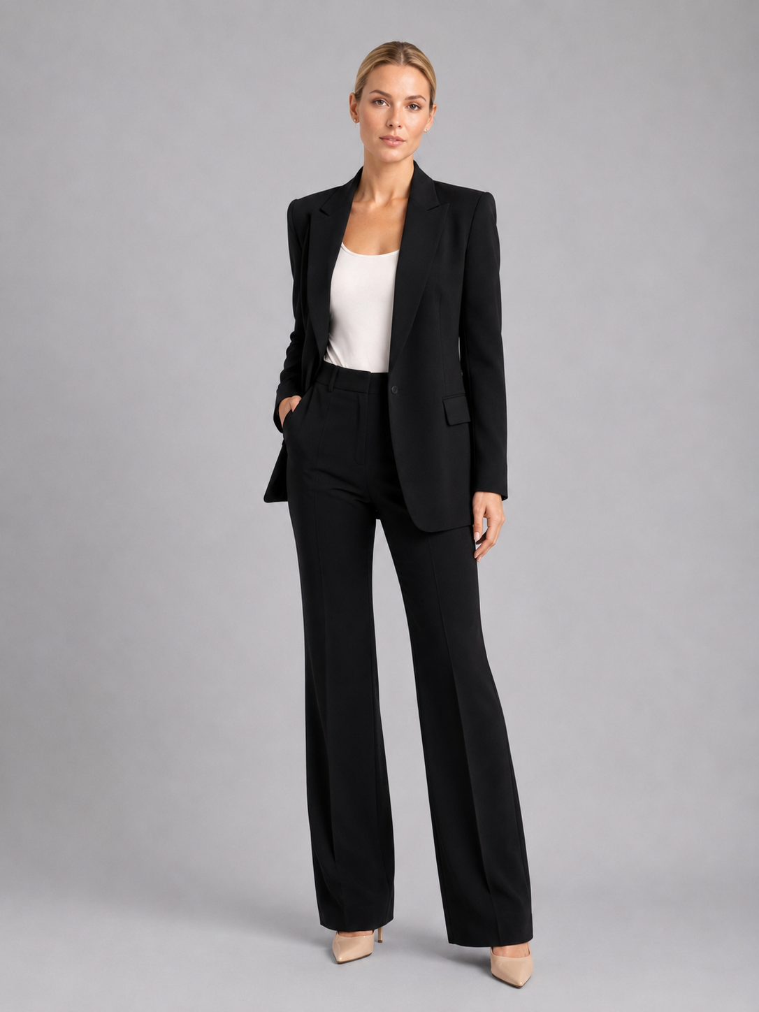 Women's Tailored Co-ord Trouser Suit Set with Structured Waist